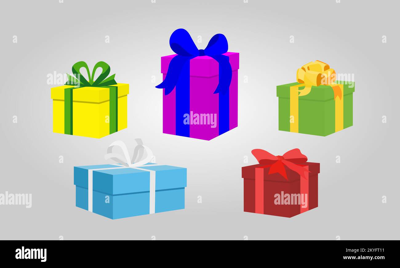 Le scatole del regalo legate con i nastri in molti colori differenti rendono i regali perfetti per i festival ed i compleanni. Foto Stock