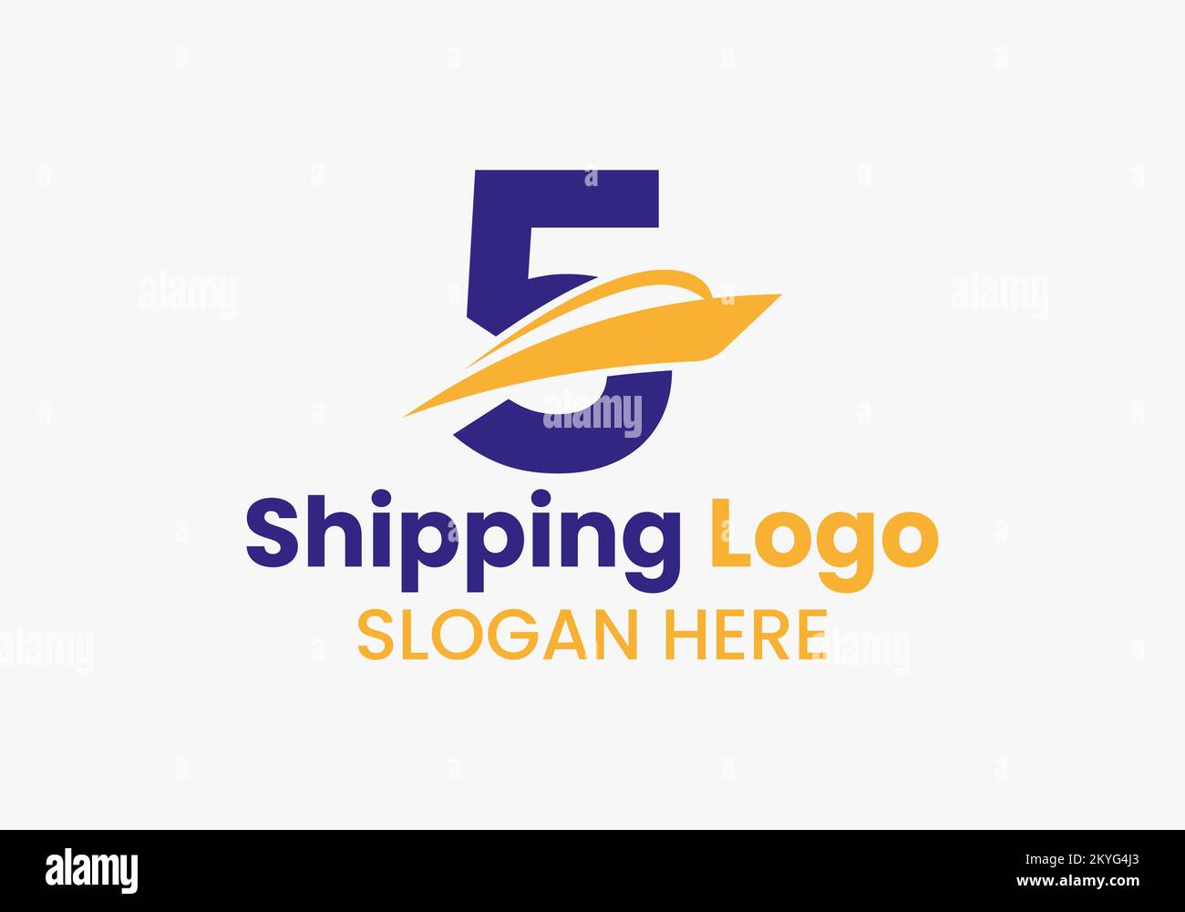 Lettera 5 simbolo della barca a vela con logo di spedizione. Barca nautica icona Barca a vela Illustrazione Vettoriale