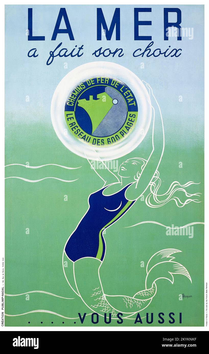 La mer a fait son choix ...vous aussi di A. ROQUIN (date sconosciute). Poster pubblicato nel 1930 in Francia. Foto Stock La mer a fait son choix ...vous aussi di A. ROQUIN (date sconosciute). Poster pubblicato nel 1930 in Francia. Foto Stock