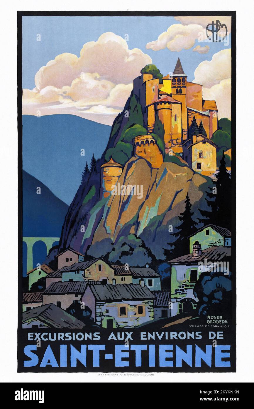 PLM. Escursioni aux environs de Saint-Etienne di Roger Broders (1883-1953). Poster pubblicato nel 1929 in Francia. Foto Stock