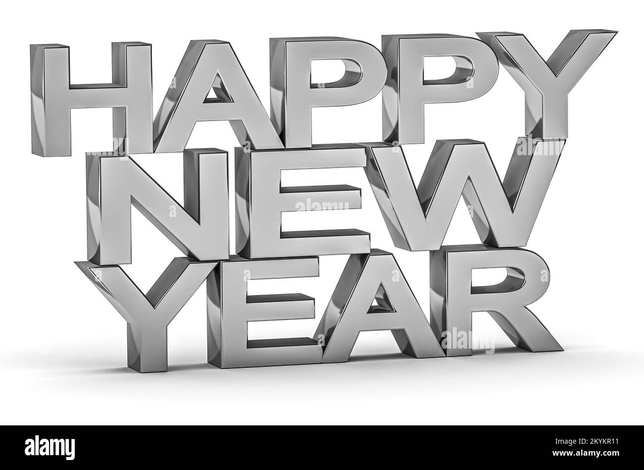 Vacanza testo FELICE ANNO NUOVO isolato su bianco. rendering 3d Foto Stock