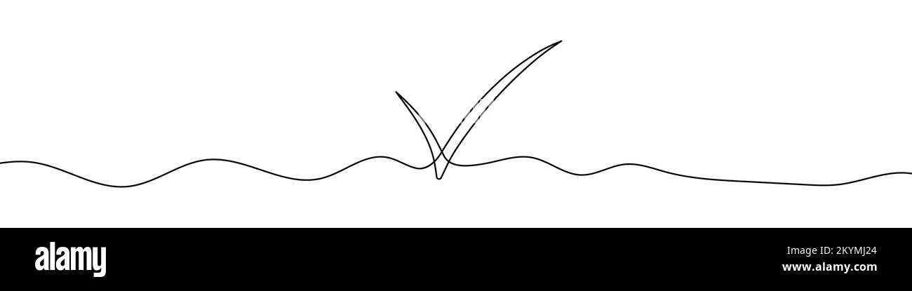Segno di spunta nello stile di disegno a linea continua. Disegno del simbolo approvato. Illustrazione vettoriale. Sfondo astratto Illustrazione Vettoriale