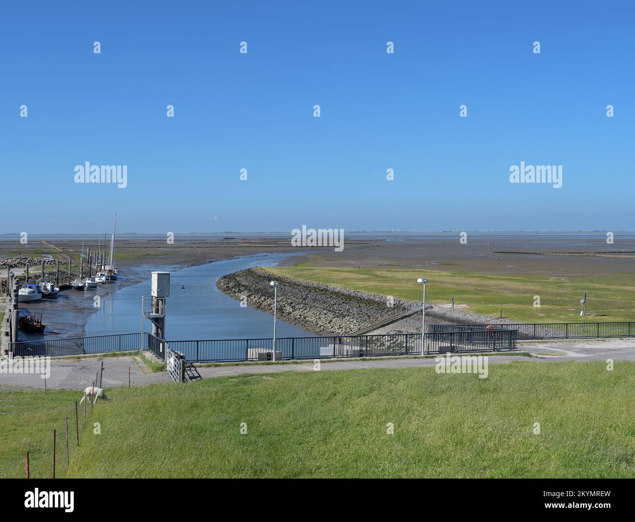 Porto di Everschopsiel e zona di nuoto, Mare del Nord, Frisia del Nord, Penisola di Eiderstedt, Germania Foto Stock Porto di Everschopsiel e zona di nuoto, Mare del Nord, Frisia del Nord, Penisola di Eiderstedt, Germania Foto Stock