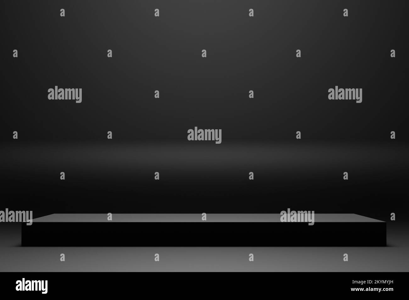 Piattaforma di rendering 3D in nero totale realistica per la visualizzazione del prodotto. Foto Stock