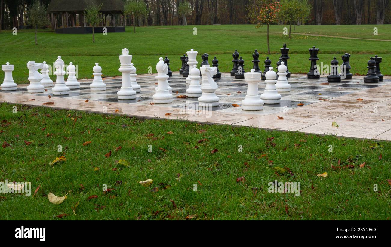 Grande scacchiera in un parco. Foto Stock