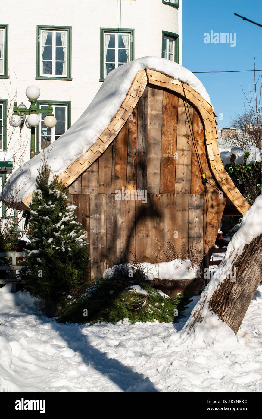 Capanna di Natale su rue du Petit Champlain a Quebec City Foto Stock