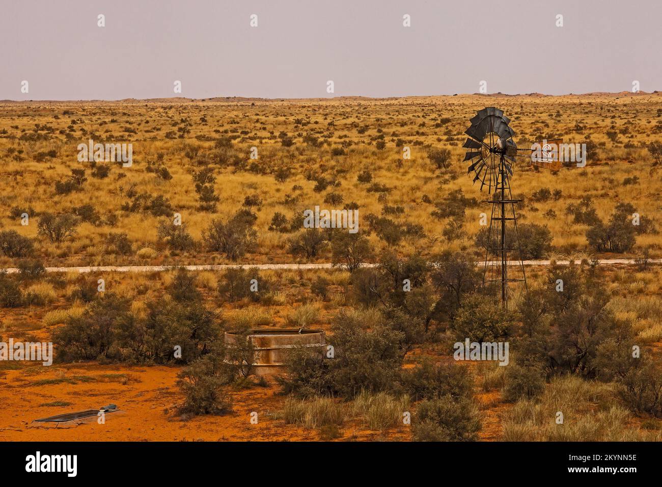 Un desolato paesaggio di Kalahari caratterizzato dalla buca di Auchterlonie nel Parco transfrontaliero di Kgalagadi. Foto Stock