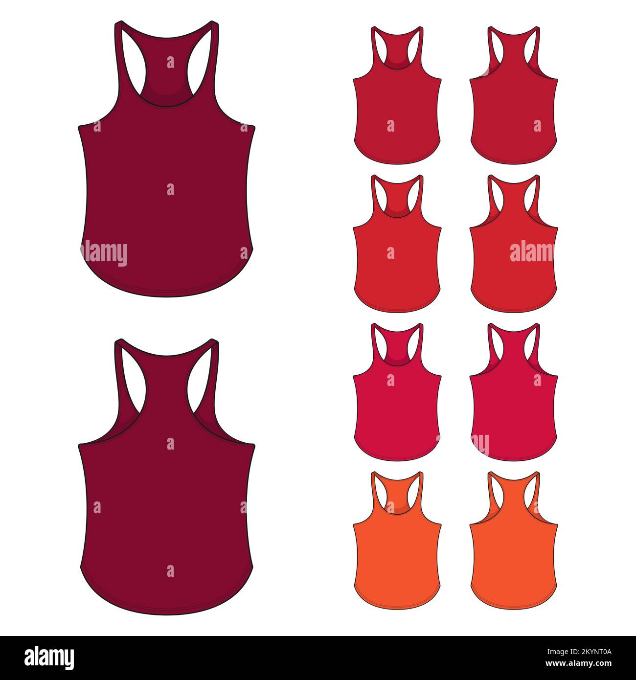 Set di illustrazioni a colori con Jersey rosso sportivo, camicia per il fitness. Oggetti vettoriali isolati su sfondo bianco. Illustrazione Vettoriale