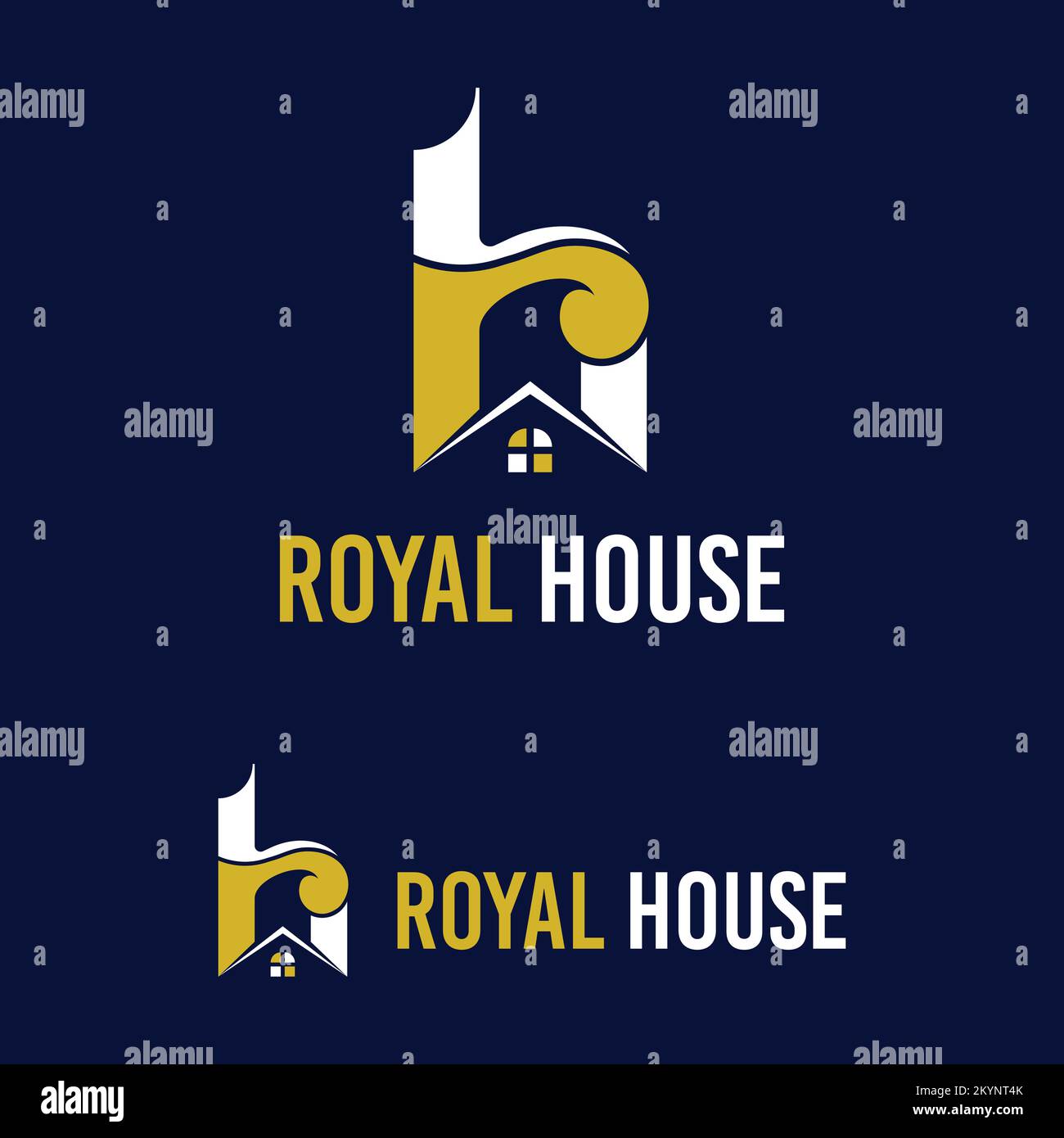 Royal House R H lettera elegante proprietà immobiliare Appartamento Business Logo Illustrazione Vettoriale