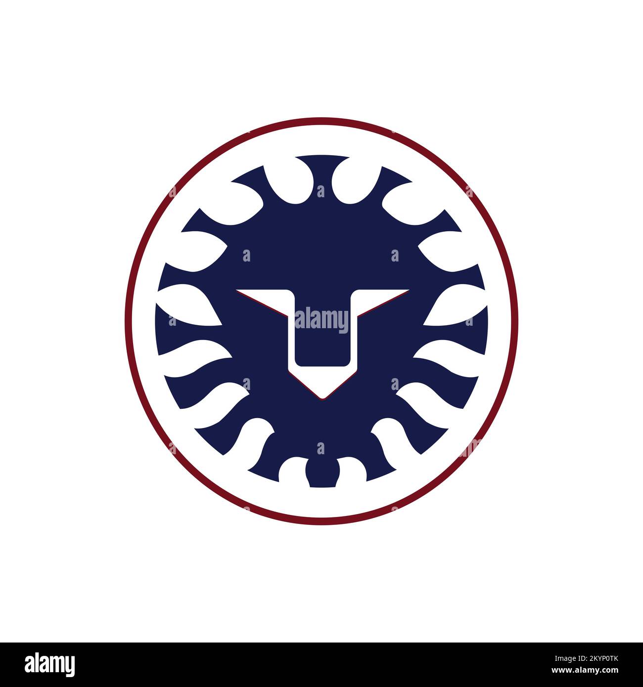 Icona del volto leone del logotipo con un modello vettoriale circolare su sfondo bianco Illustrazione Vettoriale