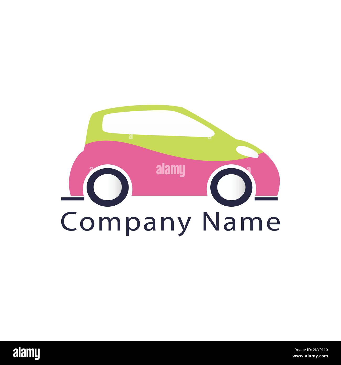 Design del logo taxi car con colori rosa e verde su sfondo bianco Illustrazione Vettoriale