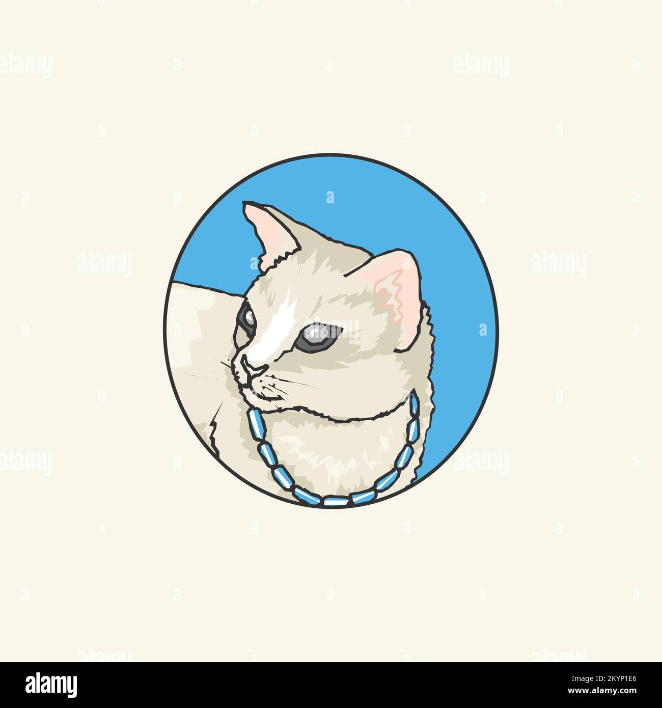Illustrazione vettoriale di un'icona del volto di un gatto con un cerchio su sfondo pulito Illustrazione Vettoriale
