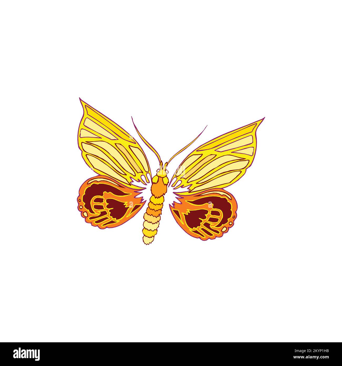Moderna illustrazione a farfalla colorata con sfondo bianco Illustrazione Vettoriale
