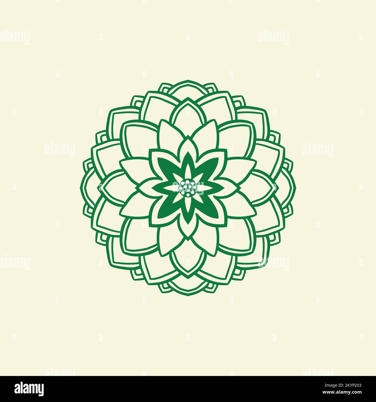 Semplice mandala logotipo con un cerchio e icona vettore fiore su uno sfondo cielo Illustrazione Vettoriale