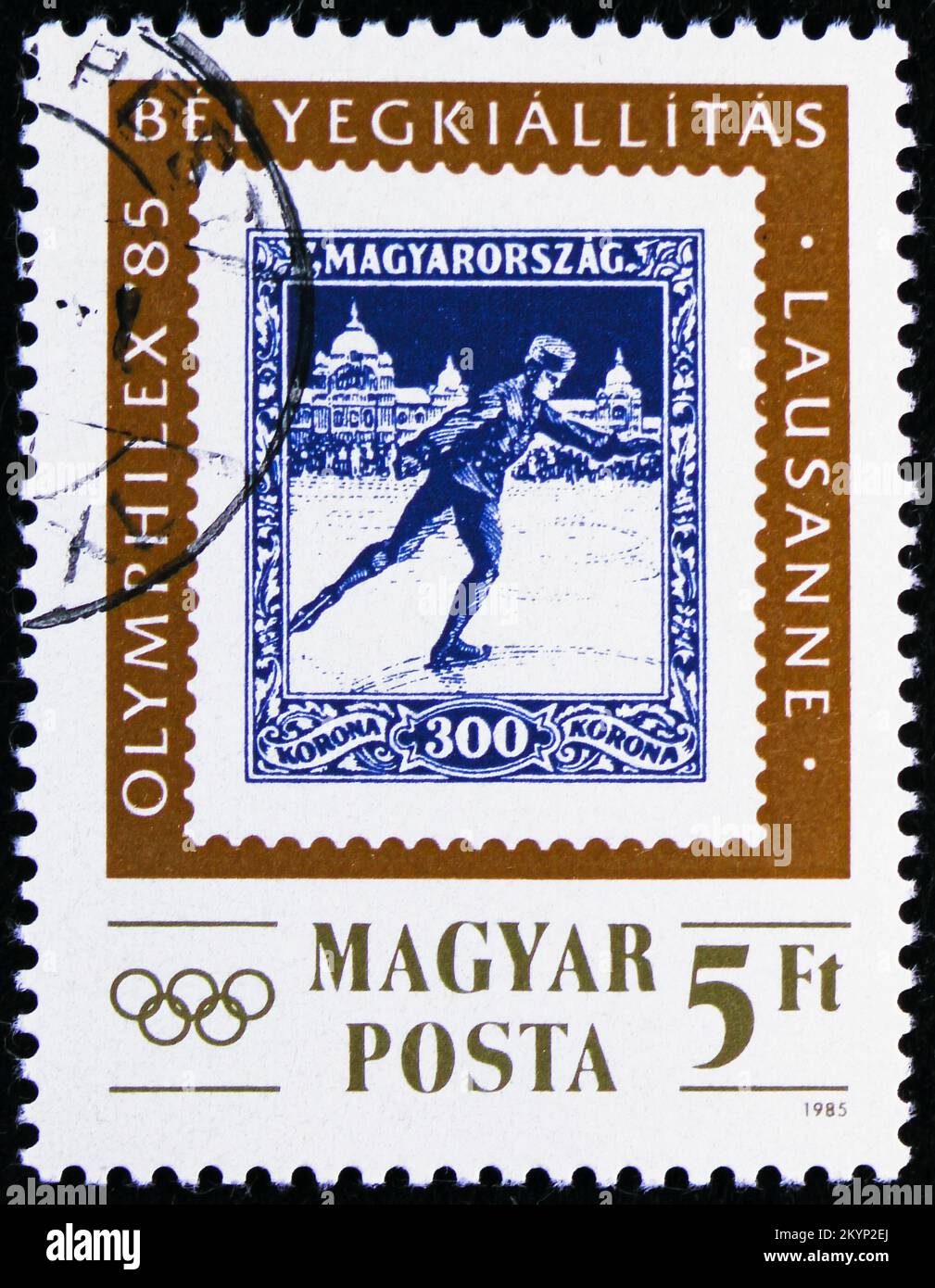 MOSCA, RUSSIA - 29 OTTOBRE 2022: Francobollo stampato in Ungheria mostra Ungheria timbro del 1925, Figura Skater, Salone Internazionale del francobollo OLYMPHI Foto Stock