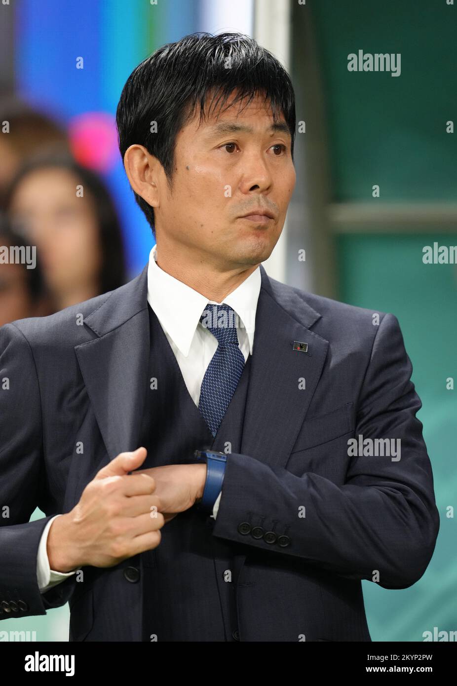 Il manager giapponese Hajime Moriyasu durante la partita di Coppa del mondo FIFA e al Khalifa International Stadium, al Rayyan, Qatar. Data immagine: Giovedì 1 dicembre 2022. Foto Stock