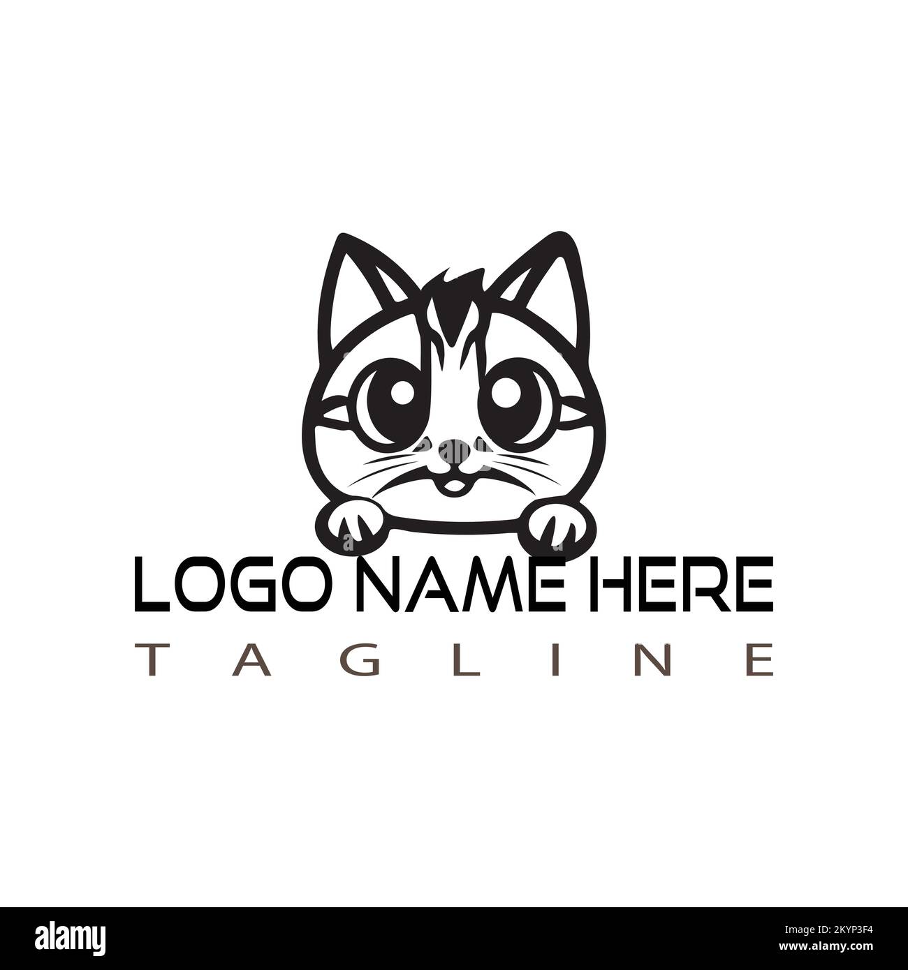 Logo testa Cat con testo concept design su sfondo bianco Illustrazione Vettoriale