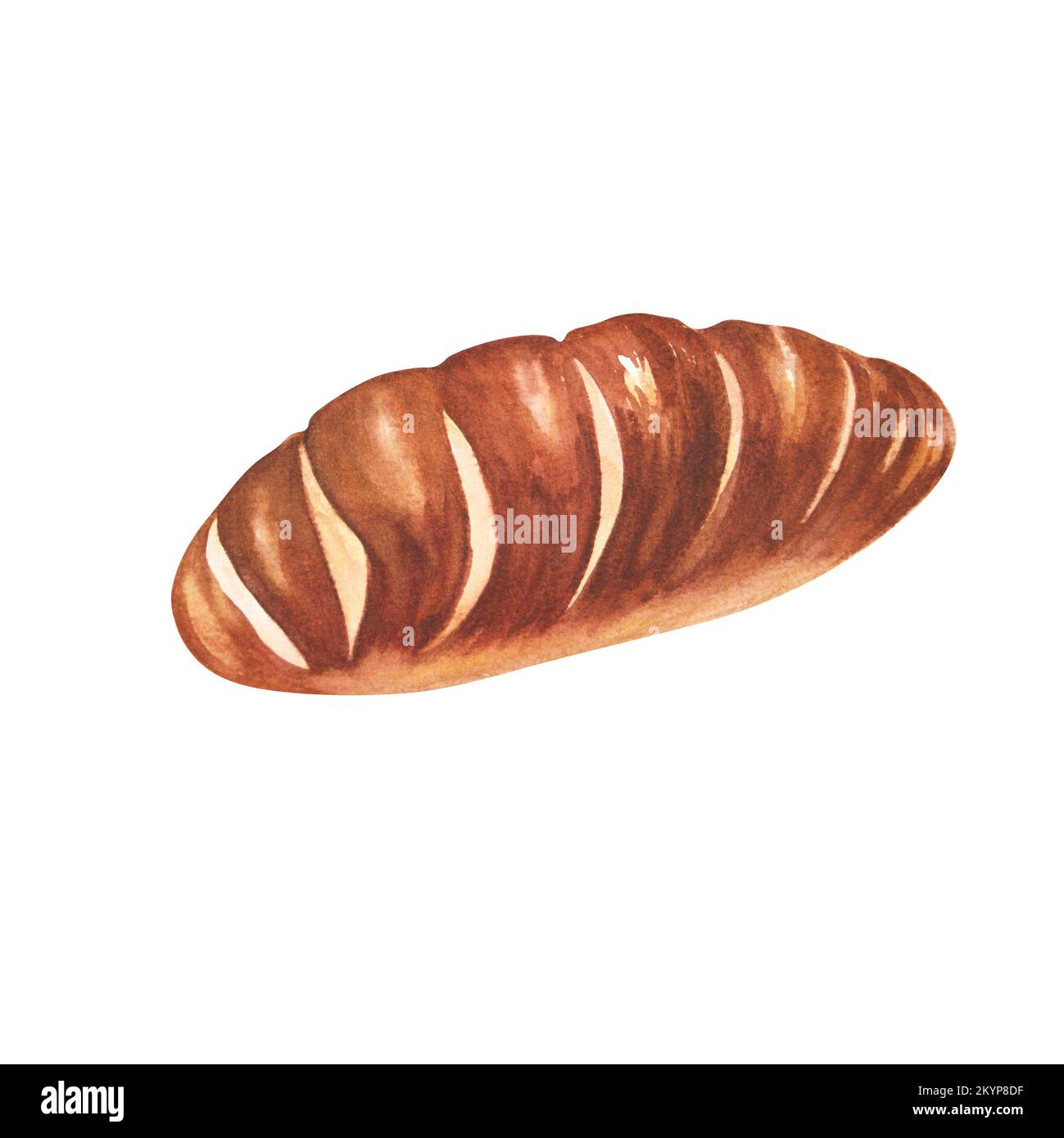 Prodotti per pane e rotoli acquerelli. Lavoro manuale su sfondo bianco. Baton è bianco. Raster.può essere utilizzato su una cartolina, in composizioni, su una tovaglia Foto Stock