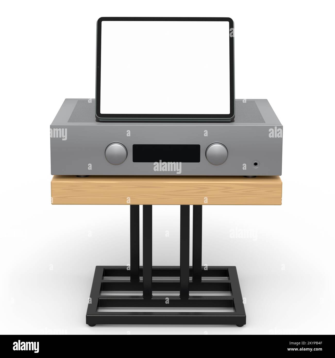 Sistema HiFi con tablet e amplificatore su supporto per Home Theater su  sfondo bianco. concetto di rendering 3d per l'ascolto di musica Foto stock  - Alamy