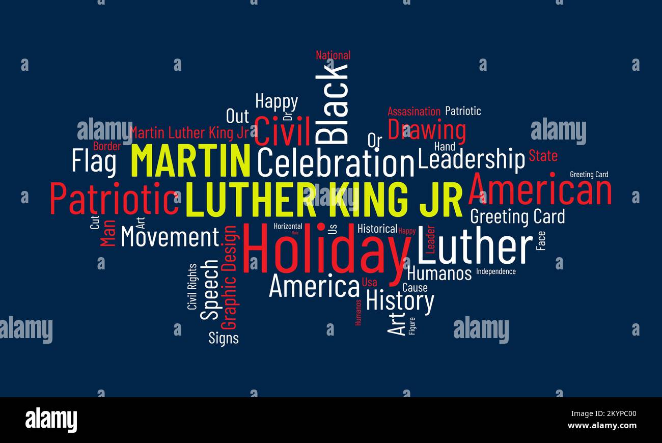 Martin Luther King Jr. Parola sfondo nuvola. Concetto di disegno di illustrazione del vettore di consapevolezza federale. Illustrazione Vettoriale