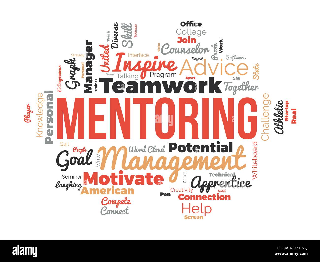 Mentoring Word cloud background. Consapevolezza della salute mentale concetto di disegno dell'illustrazione del vettore. Illustrazione Vettoriale