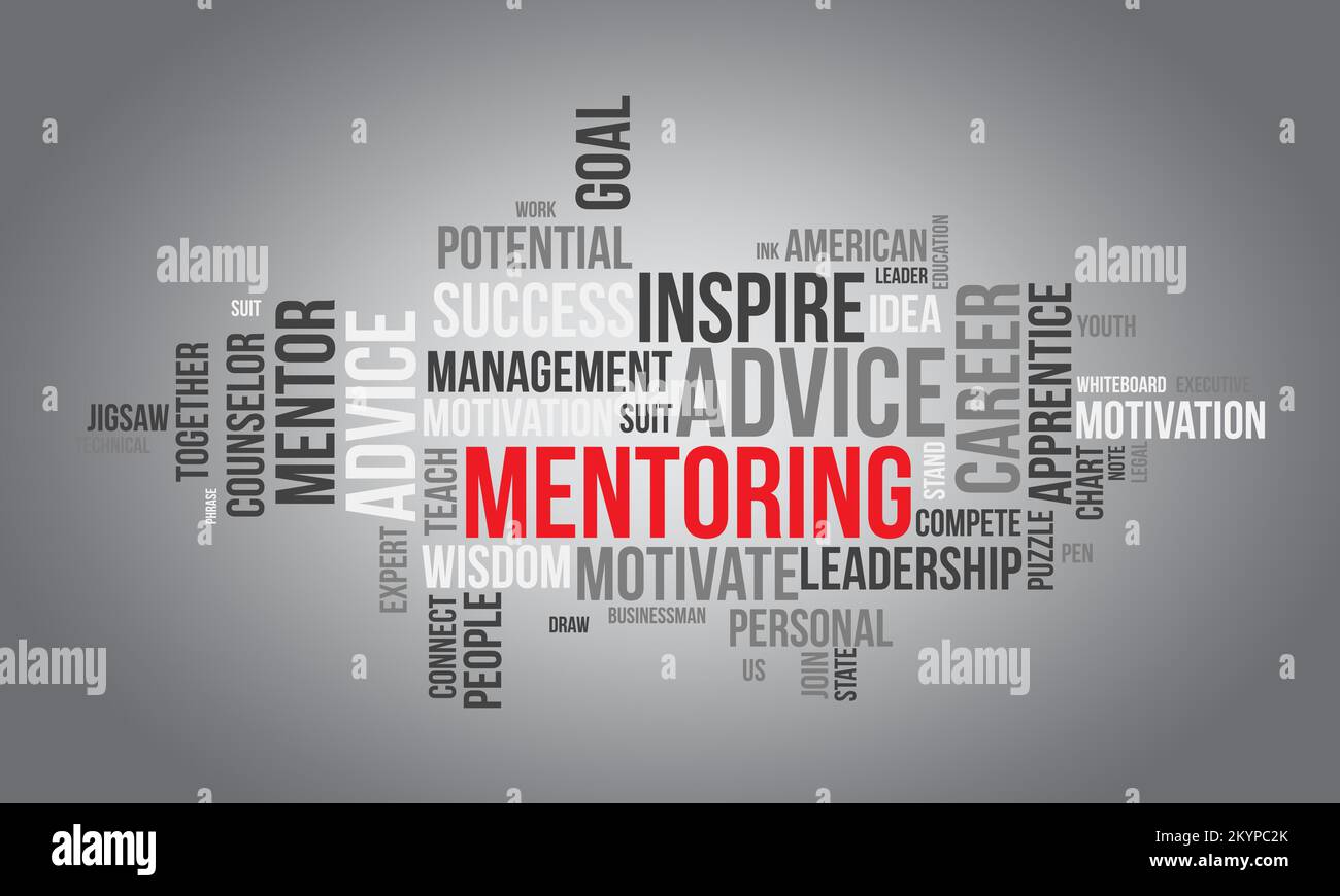 Mentoring Word cloud background. Consapevolezza della salute mentale concetto di disegno dell'illustrazione del vettore. Illustrazione Vettoriale