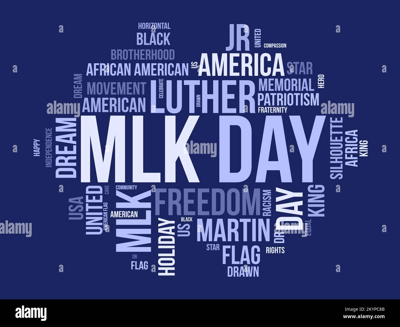 MLK Day Word cloud background. Consapevolezza storica concetto di disegno di illustrazione di vettore. Illustrazione Vettoriale