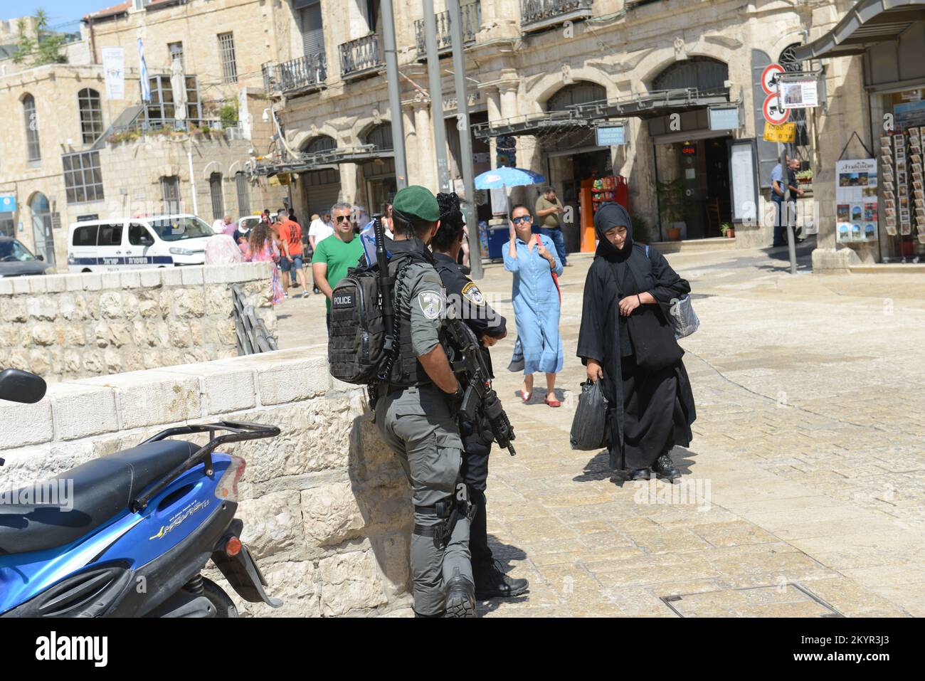 Omar Ibn El-Khattab Sq. Vicino alla porta di Jaffa nella città vecchia di Gerusalemme. Foto Stock