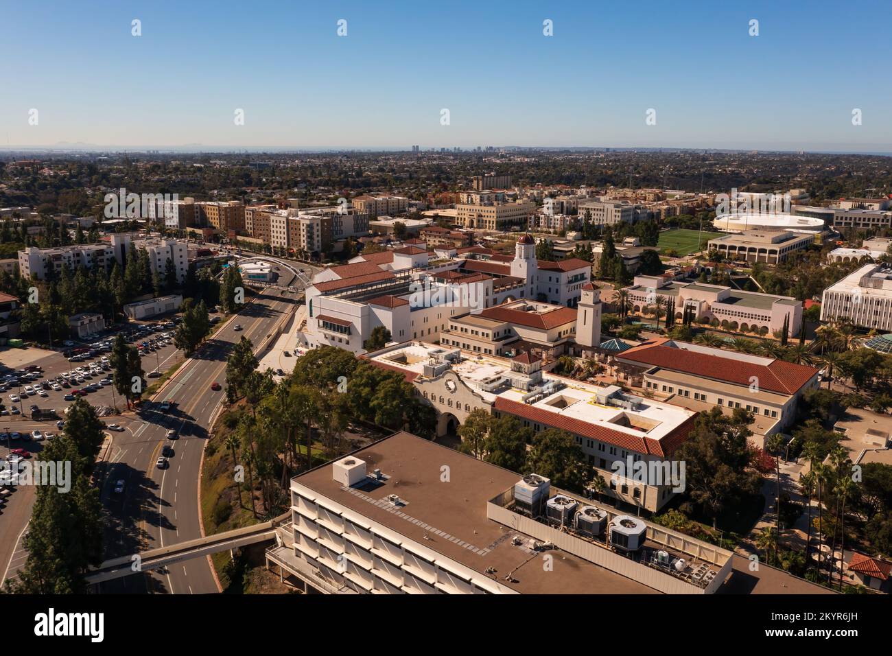 Campus universitario della San Diego state University, girato con il drone Foto Stock