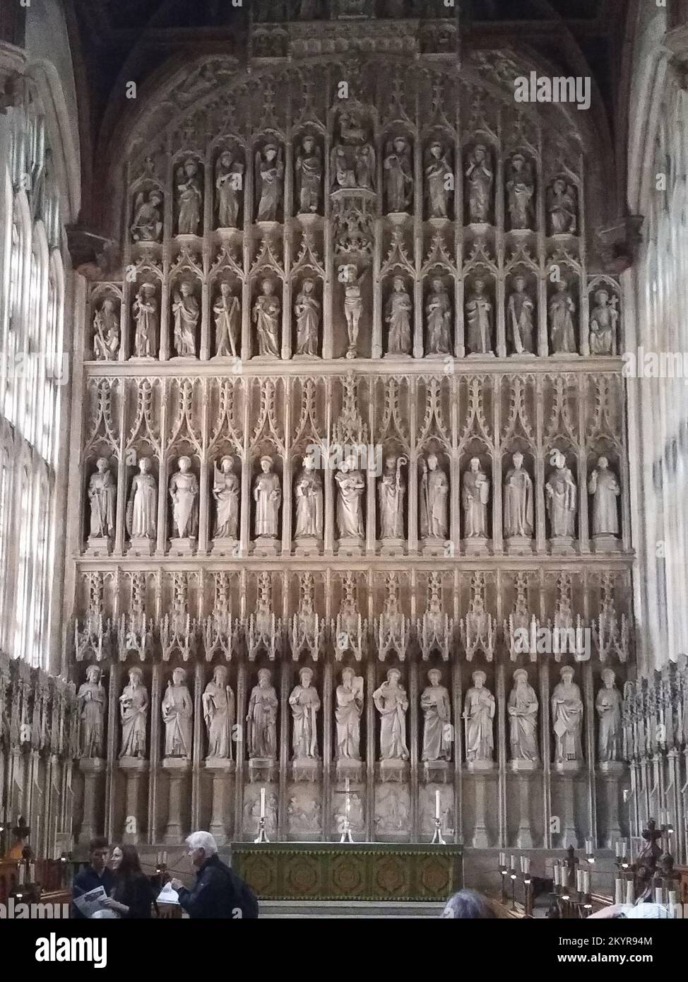 Reredos della Cappella del New College (fondata nel 1379 d.C.) alla Oxford University, Oxford, Inghilterra Foto Stock