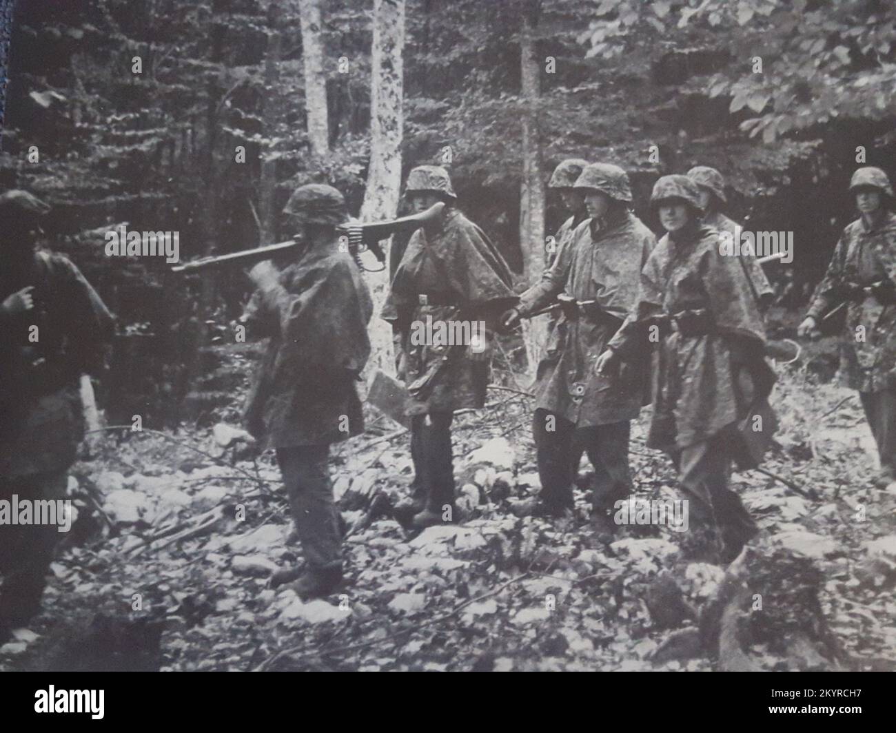 Truppe tedesche del 5th SS Wiking vestito in Camo durante le operazioni antipartisane nelle foreste balcaniche 1943 Foto Stock