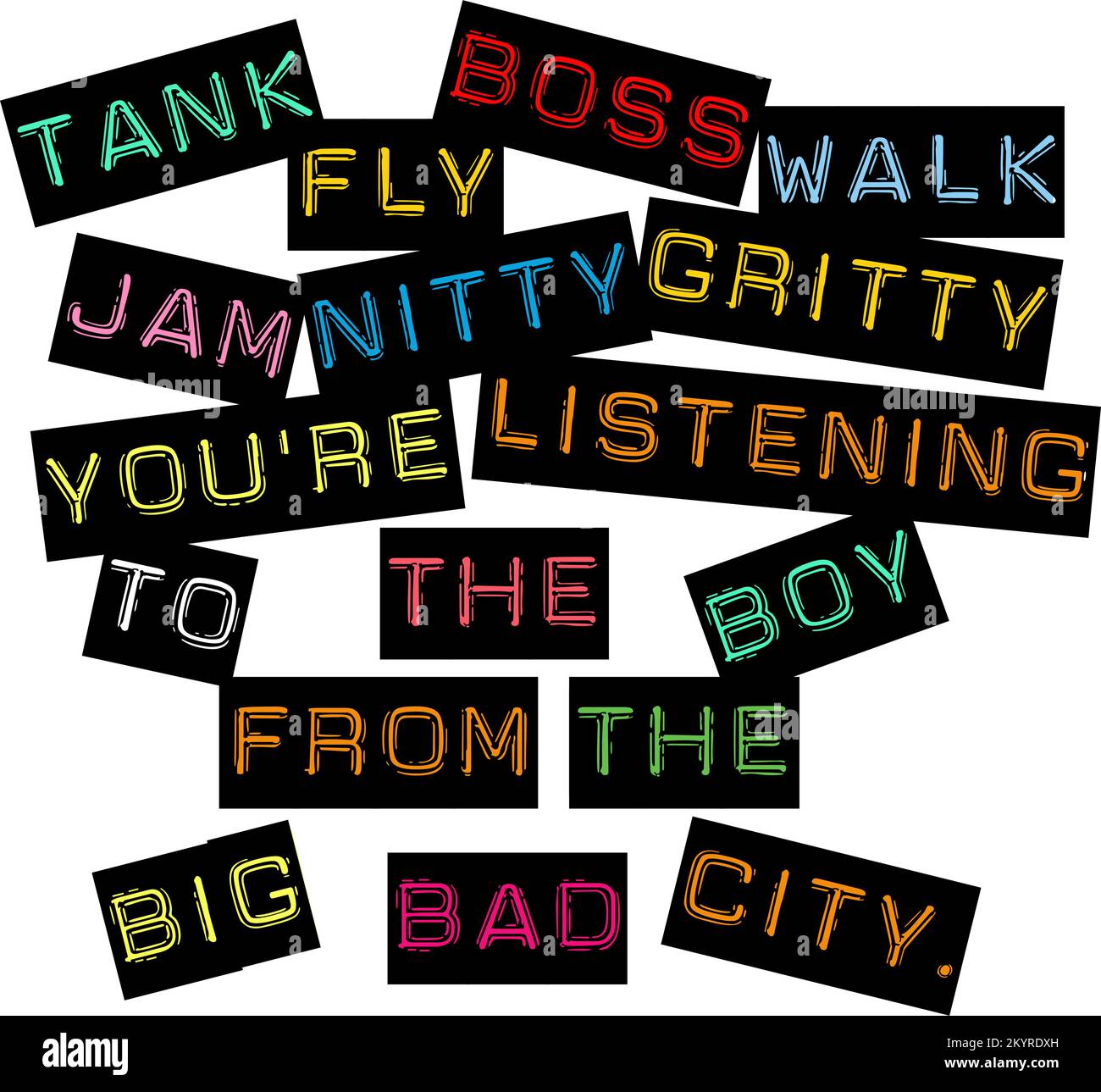 Tank Fly Boss Walk disegno vettoriale coloratissimo della nuvola di parole. Illustrazione Vettoriale