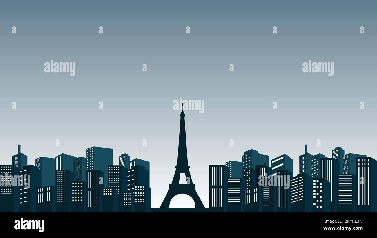 Silhouette della città di notte con splendida vista sulla Torre eiffel. Vettore città di raccolta Illustrazione Vettoriale