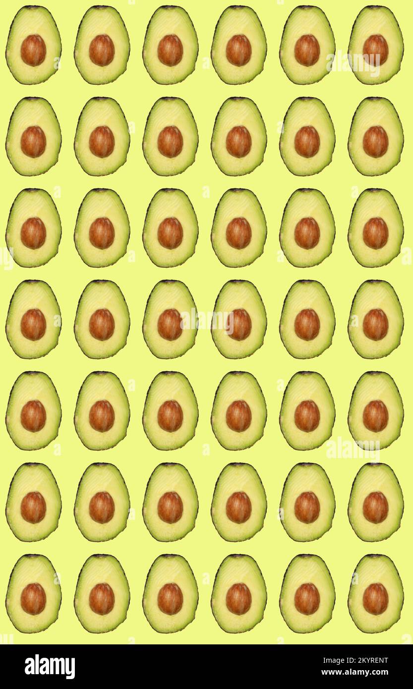 motivo senza cuciture di avocado semifuso su sfondo giallo Foto Stock