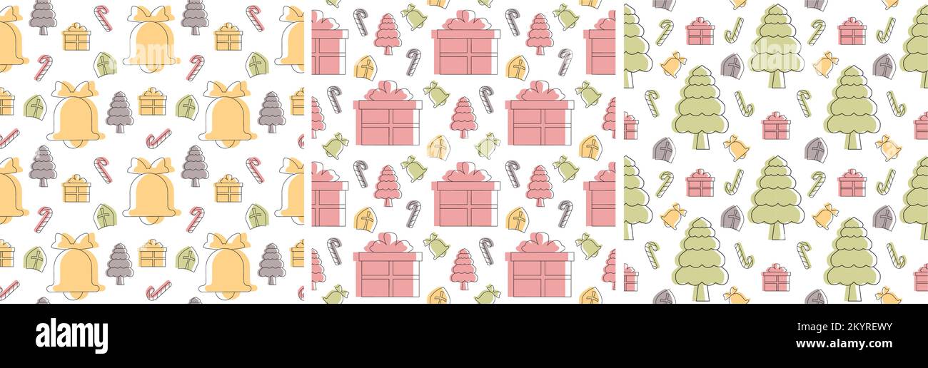 San Nicola Day o Sinterklaas senza cuciture modello con scatola regalo e Natale modello sfondo disegnata a mano Cartoon Flat Illustrazione Illustrazione Vettoriale