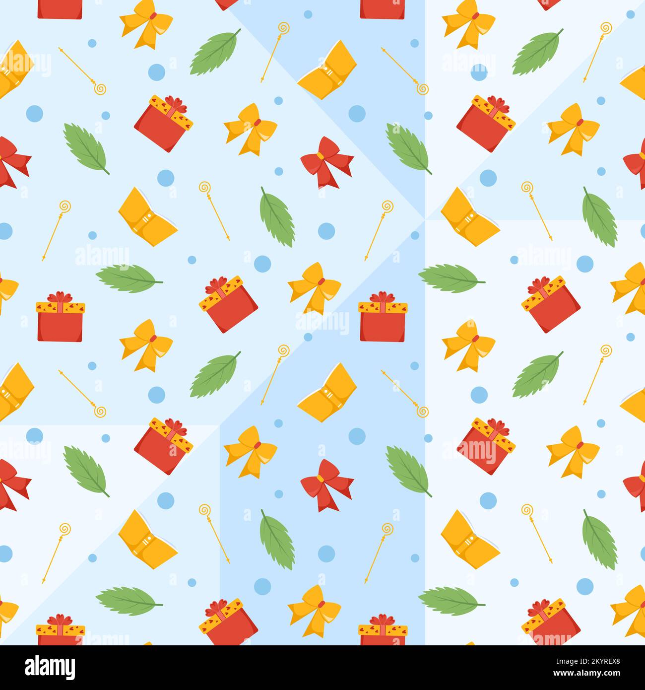 San Nicola Day o Sinterklaas senza cuciture modello con scatola regalo e Natale modello sfondo disegnata a mano Cartoon Flat Illustrazione Illustrazione Vettoriale