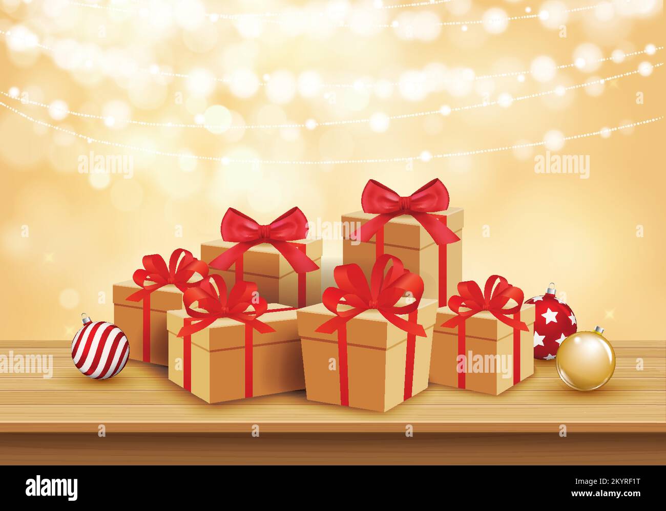 Palla di vetro di Natale e sfondo Giftbox con spazio per il testo. Illustrazione Vettoriale