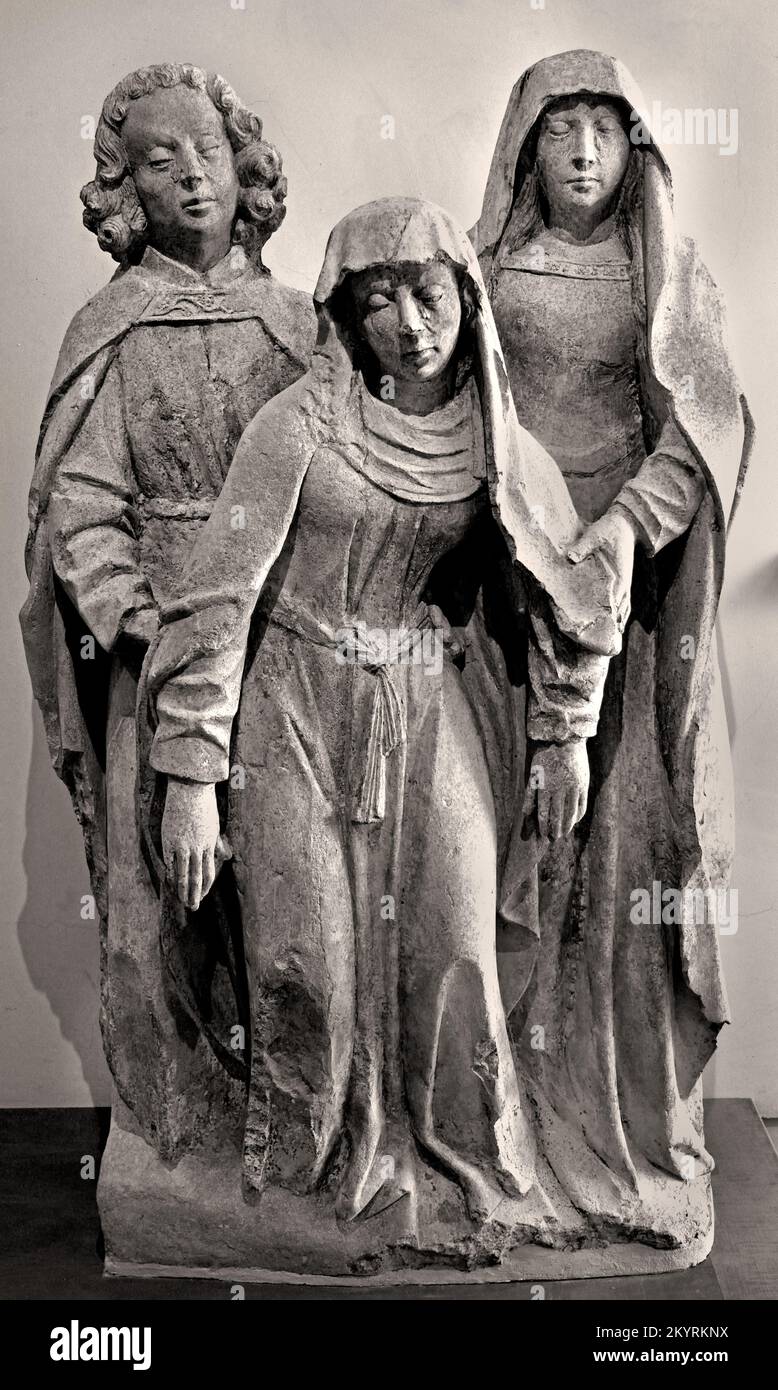 Collezione Spinalian incompleto entombment presenta la Vergine Maria sostenuta da San Giovanni Evangelista (a sinistra) e Sainte-Marie-Cléophas (a destra); ai loro piedi è il Cristo reclinabile.,Museo di Arte Antica e Contemporanea, Epinal, Francia, Francese, Foto Stock