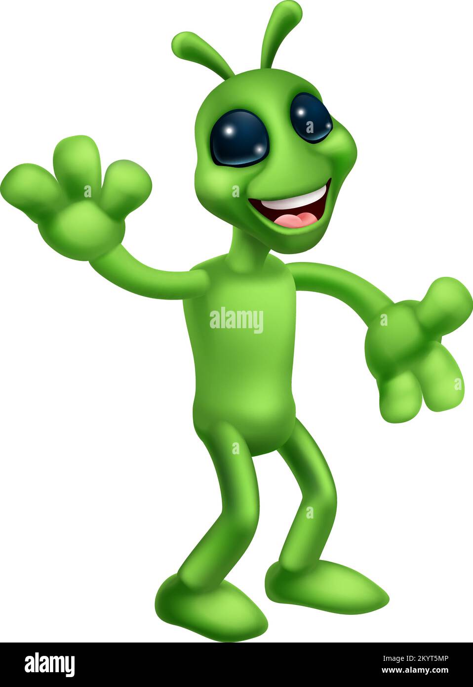 Alieno cute Little Green Man Martian Cartoon Mascot Illustrazione Vettoriale