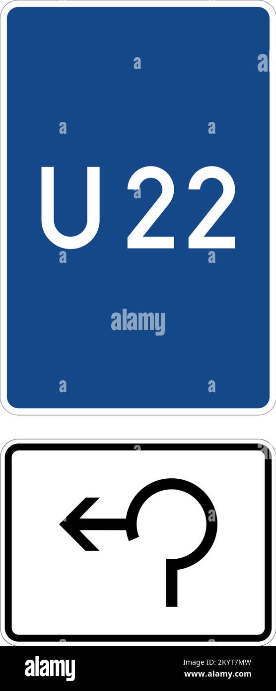 Autobahn deviazione segnale con un segnale supplementare, che indica il percorso da prendere attraverso la rotonda. Segnaletica di deviazione, segnaletica stradale Germania Illustrazione Vettoriale