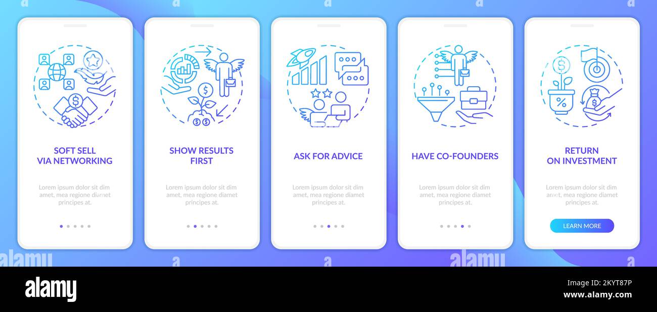 Modi per coinvolgere gli investitori nell'acquisizione della schermata dell'app mobile Blue Gradient Illustrazione Vettoriale