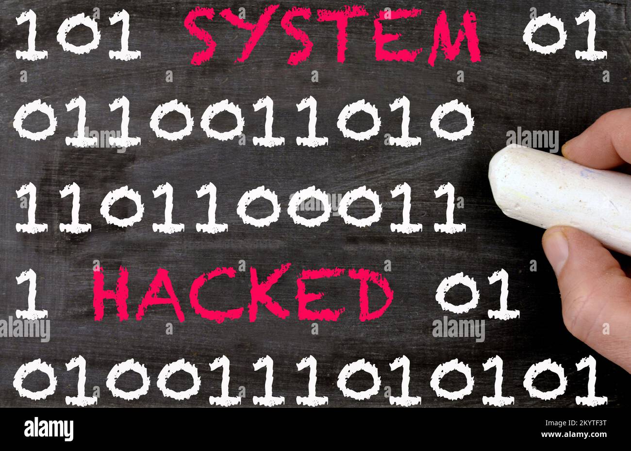 Blackboard codice digitale wrtiten sistema Hacked in rosso Foto Stock