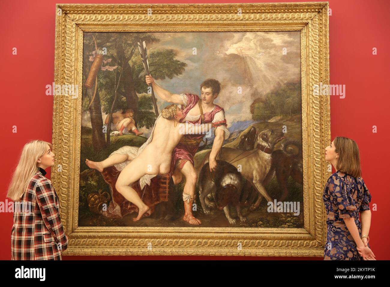 Venus e Adonis di Tiziano a Sotheby's a Londra, che si stima vendano per £8 milioni di dollari a £12 milioni di dollari nel loro prossimo Old Master Evening sale. Data immagine: Venerdì 2 dicembre 2022. Foto Stock