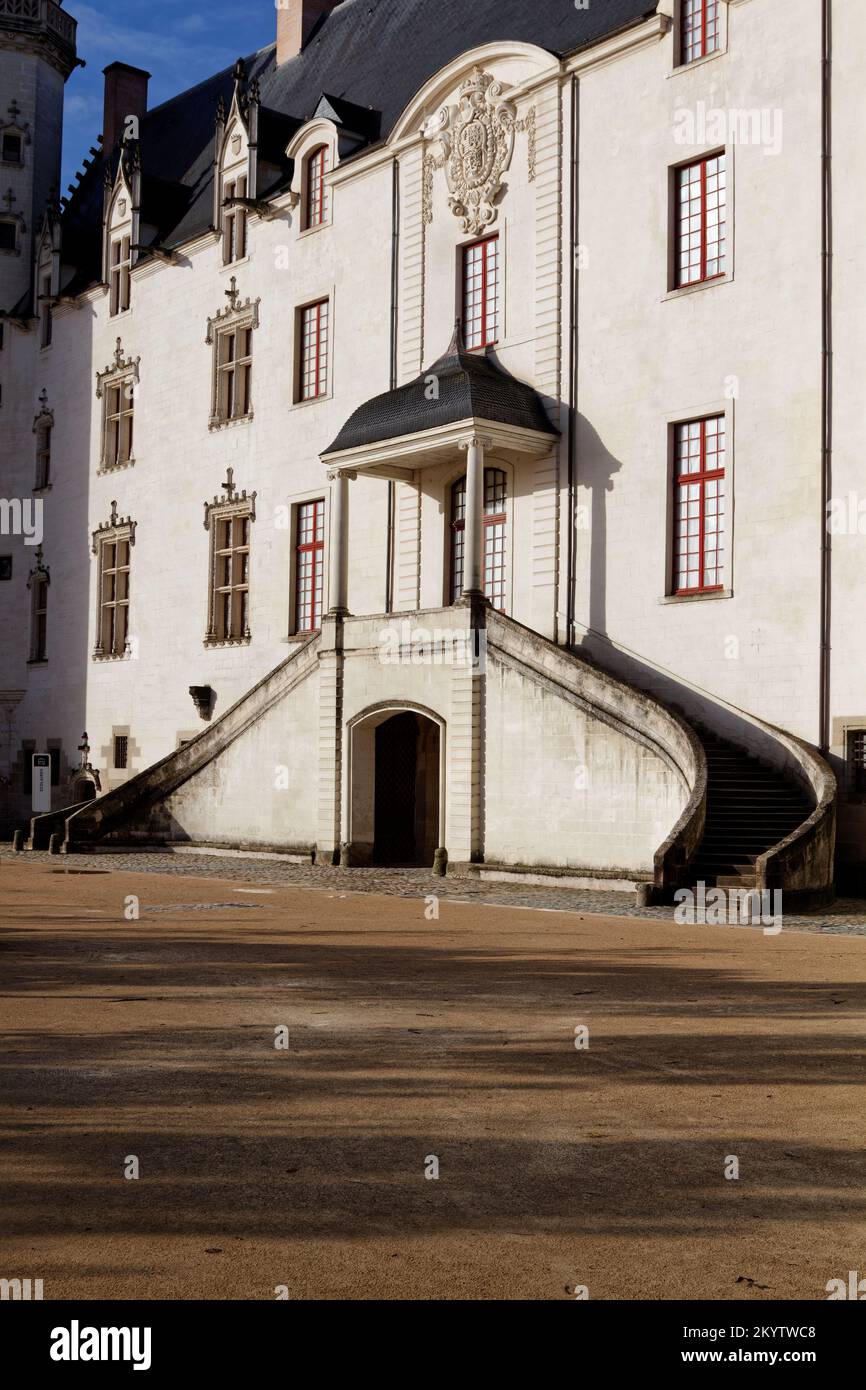 Castello dei Duchi di Bretagna (Château des ducs de Bretagne, 1466 d.C.) - dettaglio dell'ingresso - Nantes, Pays de la Loire, Francia Foto Stock