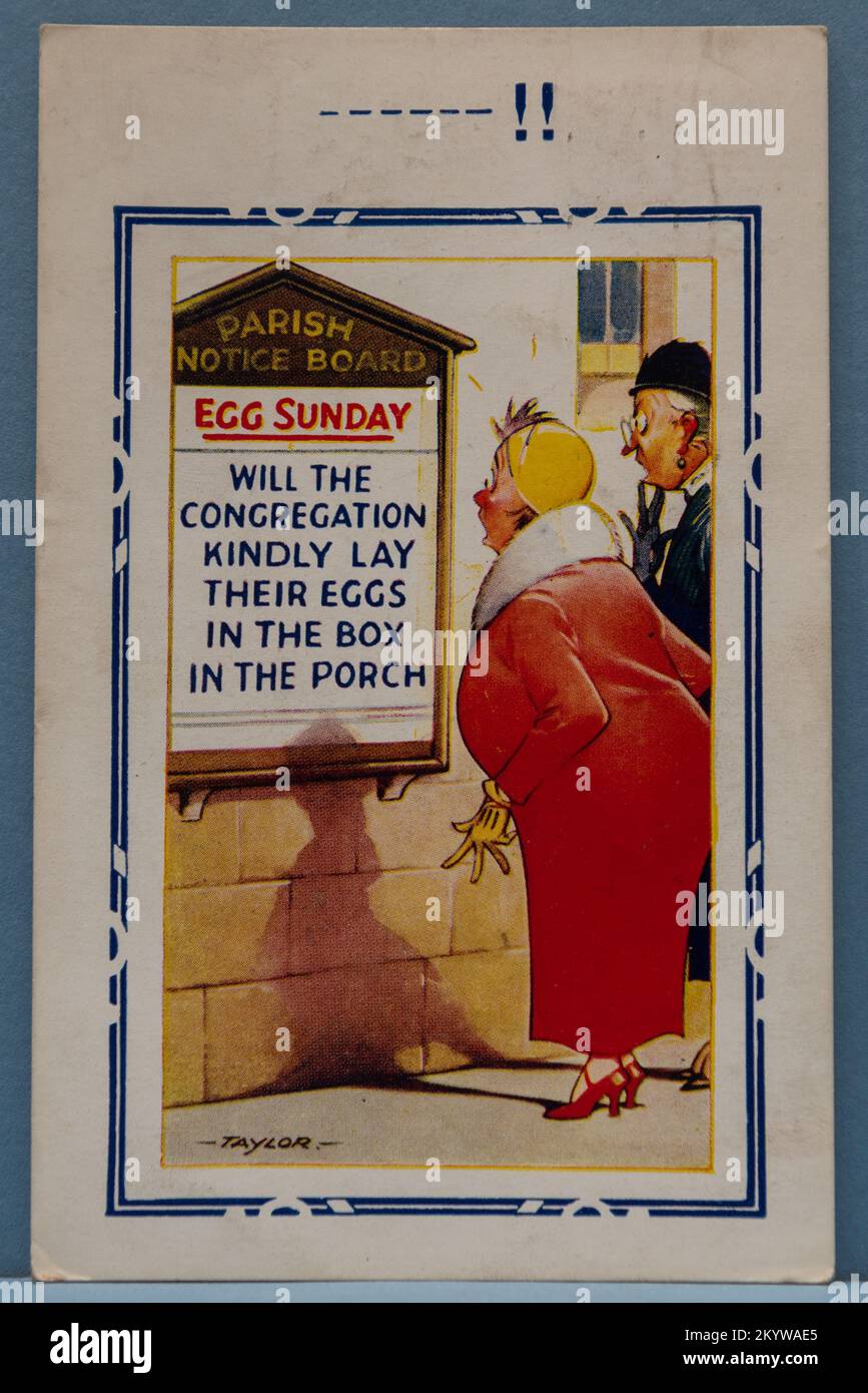 Vintage Comic Bambforth Postcard 'Will the Congregation' dell'artista 'Taylor' datata 1936.British Seaside Humour. Pubblicato da Bamforth & Co Ltd Foto Stock