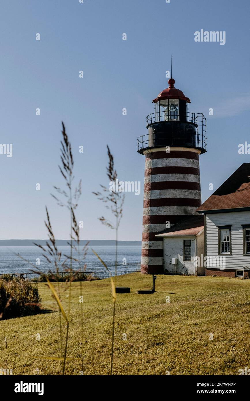 Faro di West Quoddy, Maine. Il punto più orientale degli Stati Uniti Foto Stock