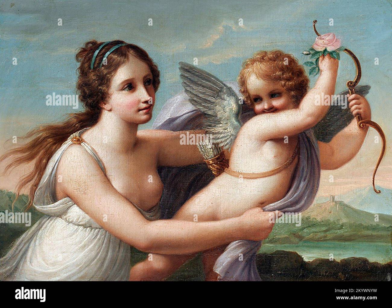 Angelica Kauffman. Dipinto intitolato la vittoria di Eros nello stile della pittrice svizzera, Angelica Kauffmann (1741-1807), olio su tela, 1774 Foto Stock