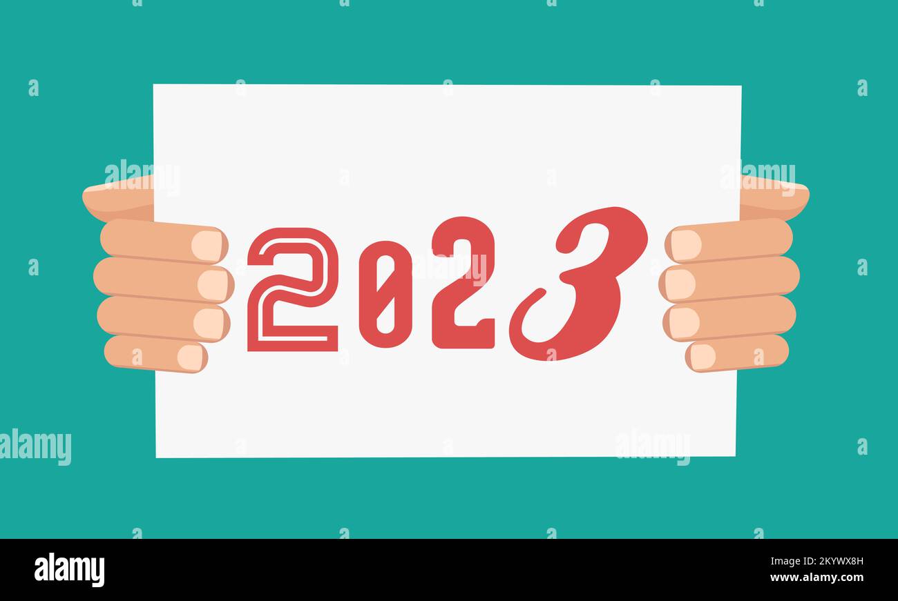 Banner per i saluti di Capodanno tenuti a mano. Illustrazione Vettoriale