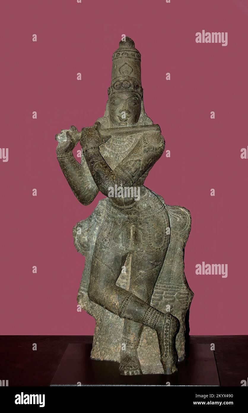 Antica statua di Lord Krishna Foto Stock