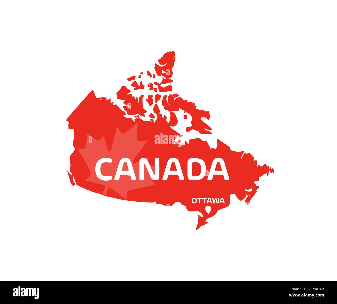 Silhouette della mappa del Canada con logo Ottawa in maiuscolo. Mappa di alta qualità del Canada con i confini delle regioni o delle contee Mappa mondiale, infografica. Illustrazione Vettoriale